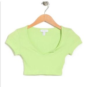 Topshop Ribbed Knit Lime Green Crop Top Size 8 Petite